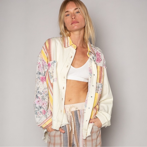 POL Jackets & Blazers - POL Floral Multicolor Women's Oversized Shacket